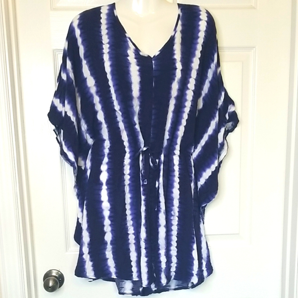Absolutely Famous Womens Blue White Tie Dye Flowy Romper Shorts Size Large